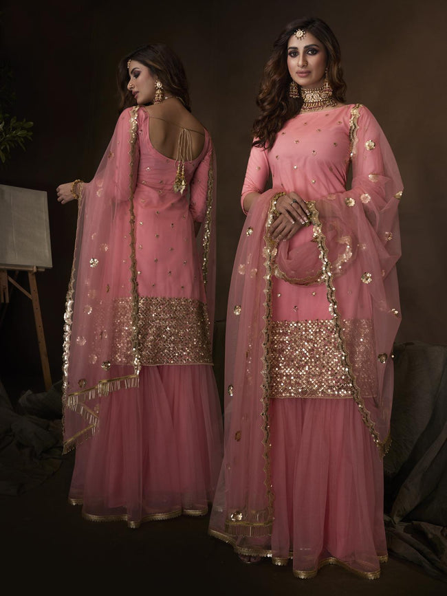 Pretty Pink Net Embroidered Sharara ...